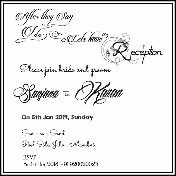 Wedding invitation card Caught By The Horns Reception - Parekh Cards